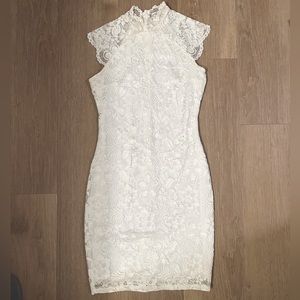 White Lace Mock Neck Dress